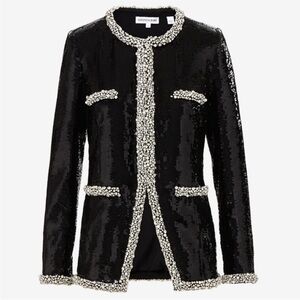 Veronica Beard Black Sequin Blazer with Pearl Accents